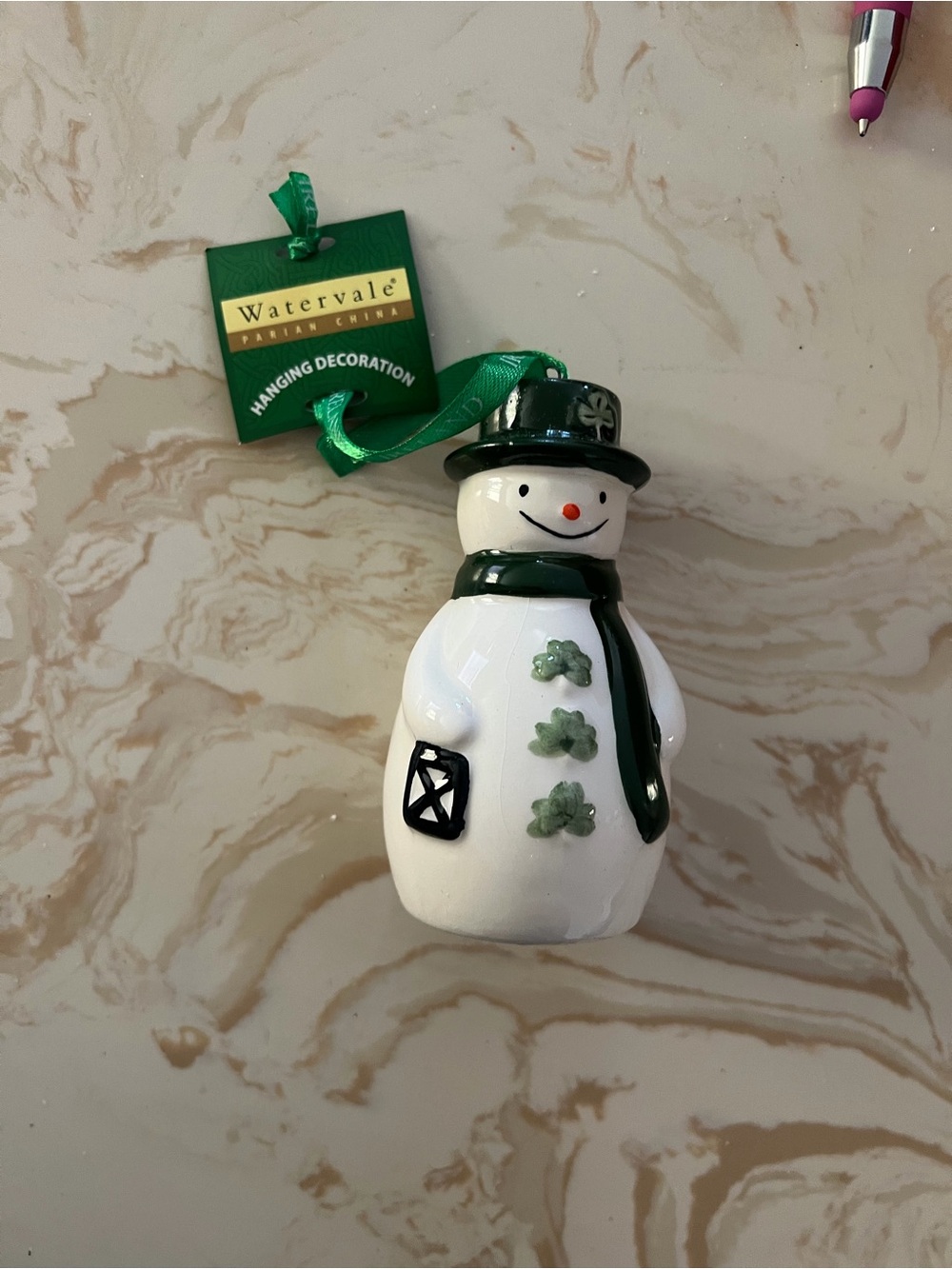 Christopher Radko White Snowman Ornament with Green Hat and Scarf